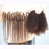 Dark Brown #2 Color 4C Afro Kinky Curly Small Virgin Remy Indian Human Hair Bundles Weft Weave with Lace Frontal Closure