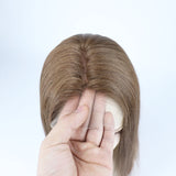 5x5'' Closure Topper Silk Skin Base Real Virgin Human Hair Straight #8 Ash Brown Natural Hairline with Clips in for Women