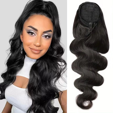 LALAS HAIR Ponytail Body Wave – 100% Remy Clip-in Naturel