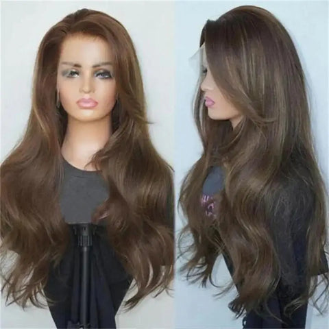 Perruque Brune Ondulée 16", densité 150%, Base en Soie 5x5, Cheveux Humains Européens