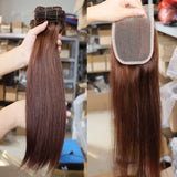 Wholesale Virgin Brazilian Human Hair Bundles with Lace Closure Deal Straight Ombre 1B Brown Color Double Hair Weft Weaving