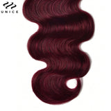 UNICE Hair 99J Burgundy Body Wave Bundles 100% Human Hair Pre Colored Hair Bundles 1/3/4 PCS Deal 100G Per Bundle Sew In Weaves