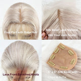 5"X5" Platinum Blonde Silk Top Human Hair Closure Virgin European Human Hair Silk Base Topper with Clips in for Women White #60