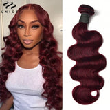 UNICE Hair 99J Burgundy Body Wave Bundles 100% Human Hair Pre Colored Hair Bundles 1/3/4 PCS Deal 100G Per Bundle Sew In Weaves