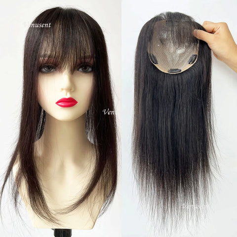 Topper Femme en Cheveux Humains Base Soie – Frange Aérée, Cheveux Européens Remy