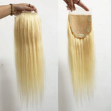 5"X5" Platinum Blonde Silk Top Human Hair Closure Virgin European Human Hair Silk Base Topper with Clips in for Women White #60