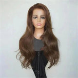 Perruque Brune Ondulée 16", densité 150%, Base en Soie 5x5, Cheveux Humains Européens