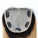 Topper en Cheveux Humains Ombré 1B/4 – Base Soie avec Silicone, Lace Front Naturelle, Clips Intégrés