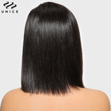 UNice 4x4 Lace Closure Bob Wig With Side Swept Bangs Pre Cut Pre Bleached Glueless Wigs Human Hair Ready To Wear