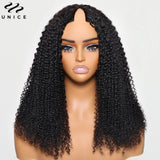 UNice Upgrade Drawstring Kinky Curly V Part Wig Seamless Blend 100% Human Hair V-Part Wig Minimal Leave Out 130% Density
