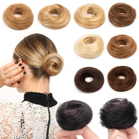 LALAS HAIR Chignon Donut Élastique – Cheveux Humain Blond Brun