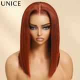 UNICE Hair Reddish Brown Yaki Bob Wig 7x5 Lace Pre Cut Pre Bleached Glueless Wig Human Hair Ready To Wear 150% Density