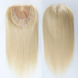 Real Remy Human Hair Closure Topper Silk Base Open Weft Light Blonde #613 Silk Top Soft Breathable for Women with Clips in