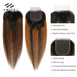 UNICE Brazilian Straight Bundles with Closure Honey Blonde Highlight Closure and Blundles 4PCS Human Hair Bundles with Closure