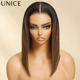 UNICE Hair Reddish Brown Yaki Bob Wig 7x5 Lace Pre Cut Pre Bleached Glueless Wig Human Hair Ready To Wear 150% Density
