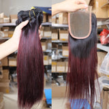 Wholesale Virgin Brazilian Human Hair Bundles with Lace Closure 1B 99J Ombre Dark Red Hair Weft Weave Weaving for Black Women
