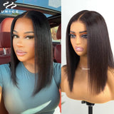 UNICE Hair Reddish Brown Yaki Bob Wig 7x5 Lace Pre Cut Pre Bleached Glueless Wig Human Hair Ready To Wear 150% Density