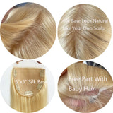 5"X5" Platinum Blonde Silk Top Human Hair Closure Virgin European Human Hair Silk Base Topper with Clips in for Women White #60