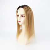 Topper en Cheveux Humains Ombré 1B/4 – Base Soie avec Silicone, Lace Front Naturelle, Clips Intégrés