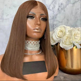 Perruque Lisse Brun Doux – Sans Colle – Base Soie HD 5x5 – Cheveux Européens