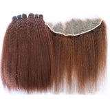 Light Brown #4 Color Virgin Remy Human Hair Bundles Weft and Lace Frontal Closure Kinky Straight Coarse Yaki Transparent Lace