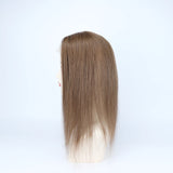 5x5'' Closure Topper Silk Skin Base Real Virgin Human Hair Straight #8 Ash Brown Natural Hairline with Clips in for Women