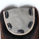 Topper en Cheveux Humains Ombré 1B/4 – Base Soie avec Silicone, Lace Front Naturelle, Clips Intégrés