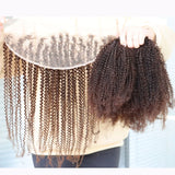 Dark Brown #2 Color 4C Afro Kinky Curly Small Virgin Remy Indian Human Hair Bundles Weft Weave with Lace Frontal Closure