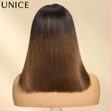 UNICE Hair Reddish Brown Yaki Bob Wig 7x5 Lace Pre Cut Pre Bleached Glueless Wig Human Hair Ready To Wear 150% Density