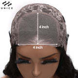 UNice 4x4 Lace Closure Bob Wig With Side Swept Bangs Pre Cut Pre Bleached Glueless Wigs Human Hair Ready To Wear