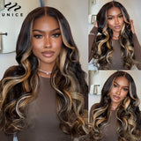 UNice Body Wave Highlight Wig Human Hair 13x4 Lace Frontal Wig Pre Cut Pre Bleached Knots 7x5 Lace Wig Wear Go Glueless Wig