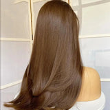 Perruque Lisse Brun Doux – Sans Colle – Base Soie HD 5x5 – Cheveux Européens
