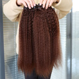 Light Brown #4 Color Virgin Remy Human Hair Bundles Weft and Lace Frontal Closure Kinky Straight Coarse Yaki Transparent Lace