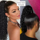 LALAS HAIR Ponytail Deep Water Wave – Cheveux Brésilien Naturel Clip-in