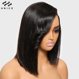 UNice 4x4 Lace Closure Bob Wig With Side Swept Bangs Pre Cut Pre Bleached Glueless Wigs Human Hair Ready To Wear