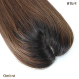 Topper en Cheveux Humains Ombré 1B/4 – Base Soie avec Silicone, Lace Front Naturelle, Clips Intégrés