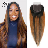 UNICE Brazilian Straight Bundles with Closure Honey Blonde Highlight Closure and Blundles 4PCS Human Hair Bundles with Closure