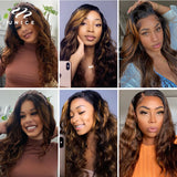 UNICE Hair Brown Balayage Body Wave Human Hair Bundles with Closure Free Part Transparent 4X4 Lace Closure And 2/3/4 PCS Bundles