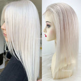Topper Femme en Cheveux Humains #60 Blond Platine – Base Soie 5x5, Clips Intégrés, Cheveux Européens Vierges
