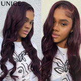 UNICE Drawstring Cap Black Cherry Loose Wave Wig With Face Framing Layers 7x5 13x4 Pre Cut Pre Bleached Glueless Wig Human Hair