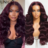UNICE Drawstring Cap Black Cherry Loose Wave Wig With Face Framing Layers 7x5 13x4 Pre Cut Pre Bleached Glueless Wig Human Hair