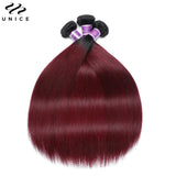 UNICE Hair 1B/Burgundy Ombre Straight Human Hair Bundles 1/3/4 PCS Deal Dark Root Pre Colored Burgundy Hair Bundles 8-30 Inch