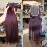Wholesale Virgin Brazilian Human Hair Bundles with Lace Closure 1B 99J Ombre Dark Red Hair Weft Weave Weaving for Black Women
