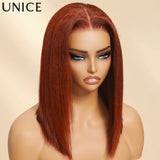 UNICE Hair Reddish Brown Yaki Bob Wig 7x5 Lace Pre Cut Pre Bleached Glueless Wig Human Hair Ready To Wear 150% Density