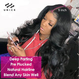 Unice Hair 5x5 HD Lace Closure Body Wave Brazilian Virgin hair 100% Human Hair undetectable Lace Closure Invisible Knots Skin M