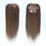5x5'' Closure Topper Silk Skin Base Real Virgin Human Hair Straight #8 Ash Brown Natural Hairline with Clips in for Women