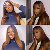 UNICE Brazilian Straight Bundles with Closure Honey Blonde Highlight Closure and Blundles 4PCS Human Hair Bundles with Closure