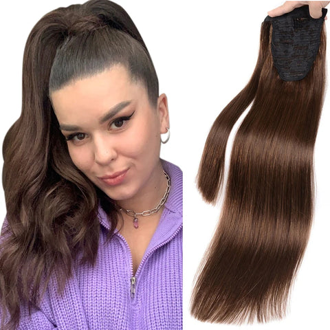 LALAS HAIR Ponytail Brun Chocolat #2 – Clip-in 14–22” Naturel