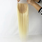 Topper Femme en Cheveux Humains #60 Blond Platine – Base Soie 5x5, Clips Intégrés, Cheveux Européens Vierges