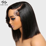 UNice 4x4 Lace Closure Bob Wig With Side Swept Bangs Pre Cut Pre Bleached Glueless Wigs Human Hair Ready To Wear